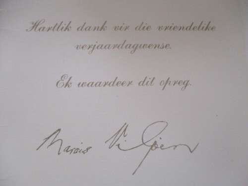 PRINTED CARD OF PRESIDENT OF THE SENATE ACTED AS PRESIDENT -  MARAIS VIJOEN