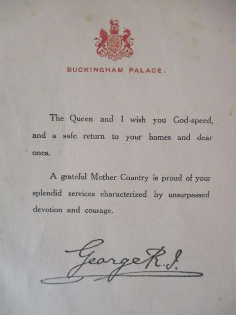 ANTIQUE PRINTED LETTER OF KING GEORGE TO THE TROOPS ON A SAFE RETURN HOME  - 1918