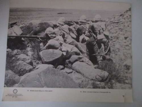 BEAUTIFUL VINTAGE POSTER / PRINT - BRITISH SCOUTS FIRING ON A BOER PATROL - 39CM X 31CM