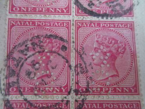 SOUTH AFRICA - NATAL BLOCK OF USED PENNY STAMPS