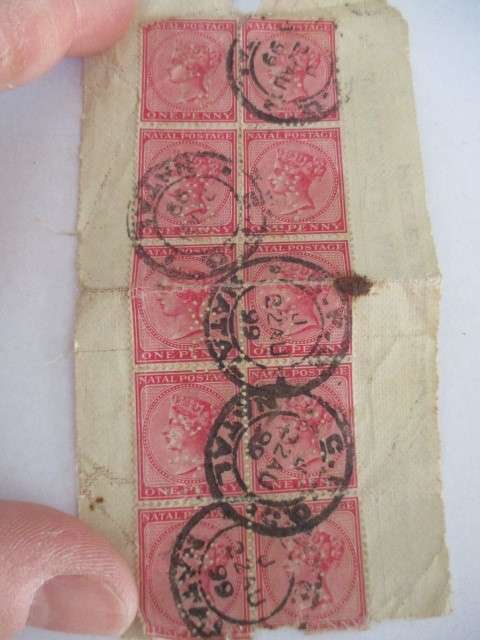 SOUTH AFRICA - NATAL BLOCK OF USED PENNY STAMPS