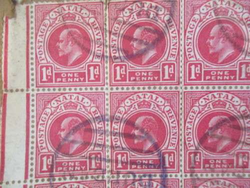 SOUTH AFRICA - LOT OF USED MOUNTED STAMPS NATAL IN BLOCK RARE