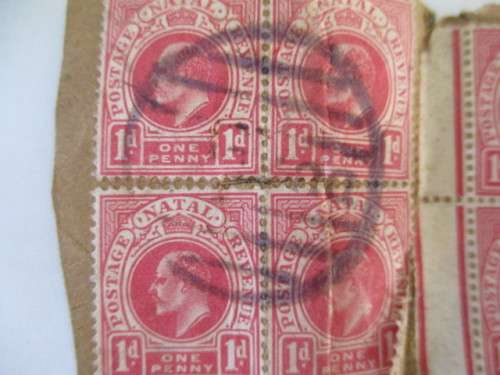 SOUTH AFRICA - LOT OF USED MOUNTED STAMPS NATAL IN BLOCK RARE