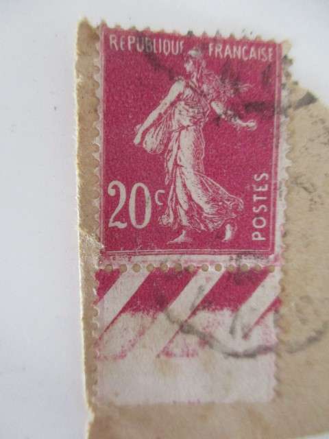 FRANCE - THE SOWER  20c USED MOUNTED STAMP WITH STRANGE LOWER BOARDER