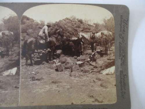 BOER WAR - STEREOSCOPE CARD - CORRESPONDENTS SCRUTINIZING A HUT IN THE BOER LAAGER 1900