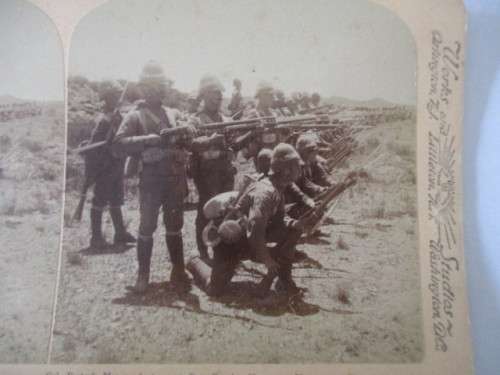 BOER WAR - STEREOSCOPE CARD - COL. PORTERS MEN READY TO MEET BOER CAVALRY