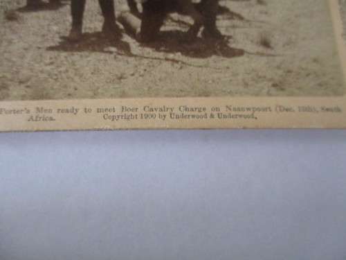 BOER WAR - STEREOSCOPE CARD - COL. PORTERS MEN READY TO MEET BOER CAVALRY