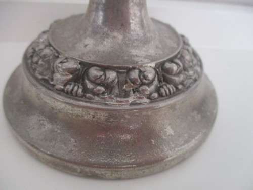 VINTAGE TO ANTIQUE  CANDLE STICK  NOT SURE IF SILVER OR PEWTER APP. 18cm TALL