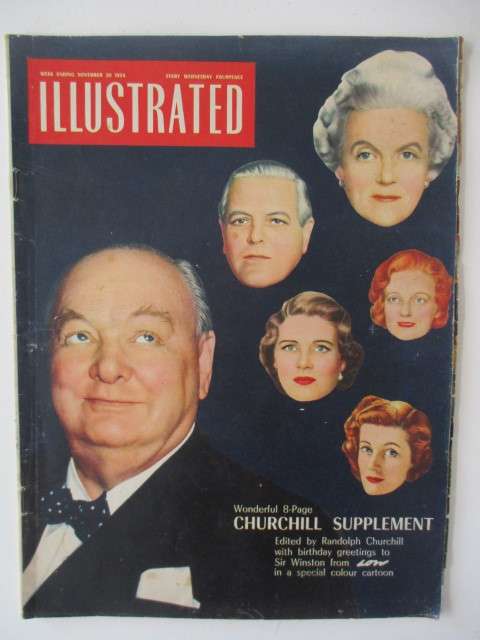 BEAUTIFUL VINTAGE ILLUSTRATED  MAGAZINE CHURCHILL SUPPLEMENT  - 1954