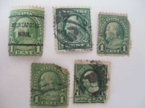 AMERICA 5 GREEN STAMPS USED LOT OF GEORGE WASHINGTON STAMPS