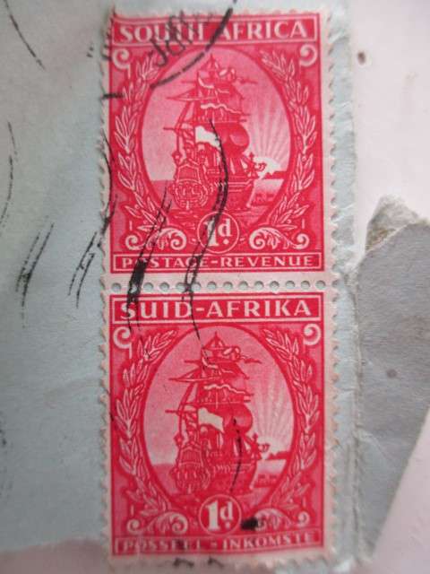 SOUTH AFRICA  - 1D VAN RIEBEECK SHIP ONE TONE STAMPS MOUNTED PAIR