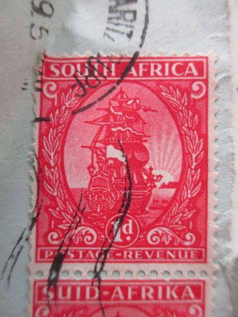 SOUTH AFRICA  - 1D VAN RIEBEECK SHIP ONE TONE STAMPS MOUNTED PAIR