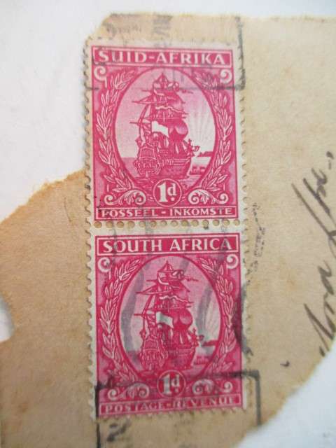 SOUTH AFRICA  - 1D VAN RIEBEECK SHIP ONE TONE STAMPS MOUNTED PAIR