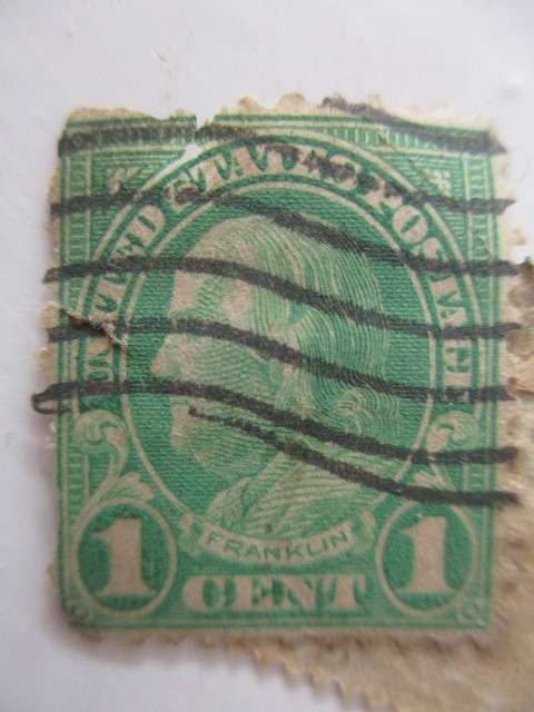 AMERICA 1 CENT BEN FRANKLIN USED STAMP