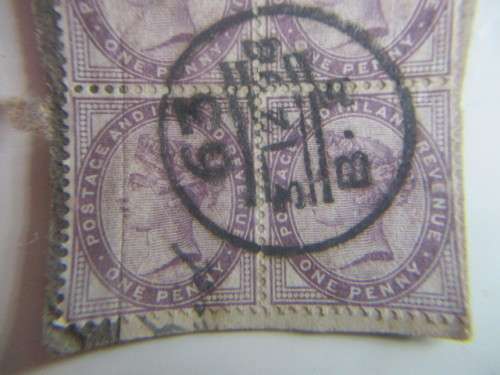 GREAT BRITAIN LILAC ONE PENNY BLOCK OF 4 USED STAMPS