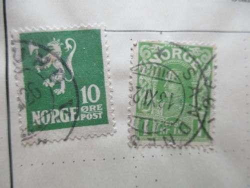 NORWAY USED  1K LIGHT GREEN KING HAAKON 1911 USED MOUNTED STAMP