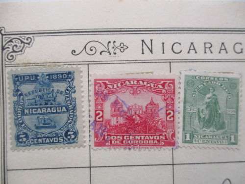 GRANADA / NICARAGUA TWO SIDED PAGE WITH USED MOUNTED STAMPS