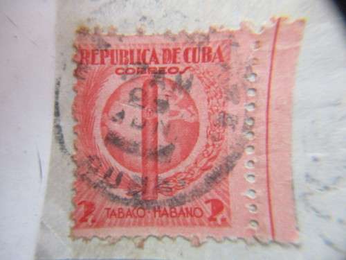 CUBA USED STAMP WITH RED LINE