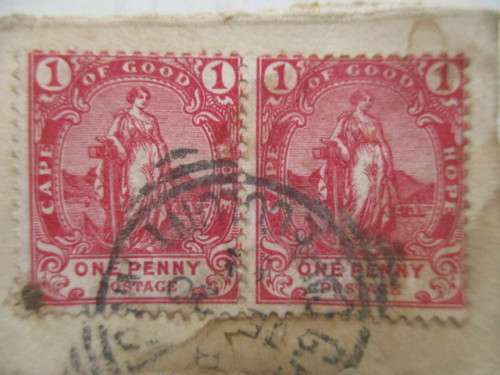 SOUTH AFRICA CAPE OF GOOD HOPE  ONE PENNY PAIR OF USED STAMPS