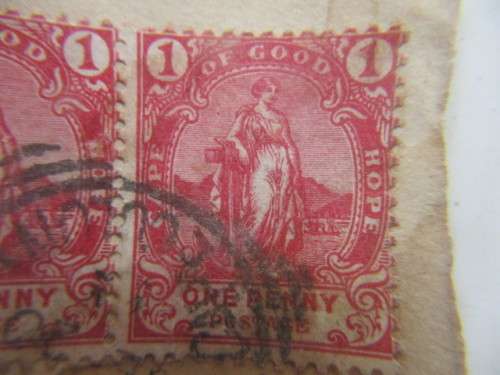 SOUTH AFRICA CAPE OF GOOD HOPE  ONE PENNY PAIR OF USED STAMPS
