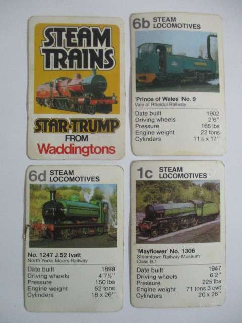 COLLECTOR CARDS  - STEAM TRAIN CARDS  - FROM WADDINGTONS LOT OF 4
