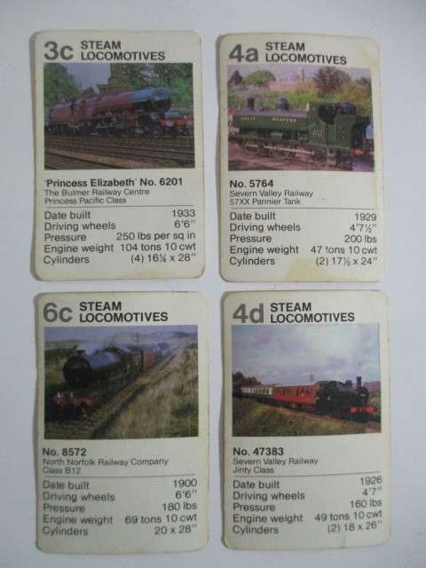 COLLECTOR CARDS  - STAR TRUMPS FROM WADDINTONS - STEAM TRAINS LOT OF 4