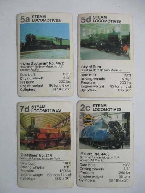 COLLECTORS CARDS - STAR TRUMP FROM WADDINGTONS - STEAM TRAINS LOT OF 4 CARDS