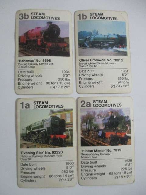 COLLECTORS CARDS - STAR TRUMPS BY WADDINTONS - STEAM TRAINS LOT OF 4