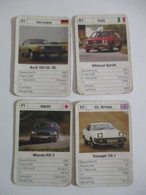 VINTAGE MAXI MINI COLLECTORS CARDS - RACING CARS - LOT OF 4