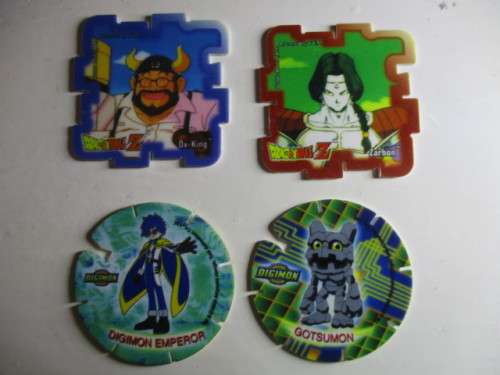 TAZOS 2 CUBE DRAGON BALL Z  AND 2 DIGIMON TAZOS LOT OF 4 TAZOS
