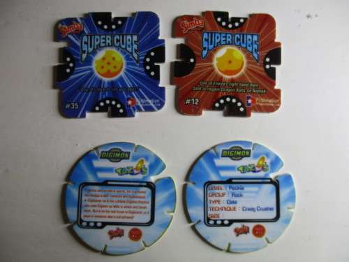 TAZOS 2 CUBE DRAGON BALL Z  AND 2 DIGIMON TAZOS LOT OF 4 TAZOS