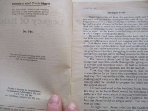 LEGACY OF HATE - WESTERN TYPE STORY  PAPER BACK DIGEST TYPE BOOK