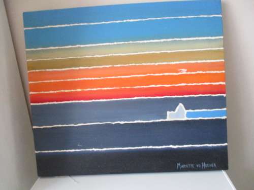 BEAUTIFUL ABSTRACT PAINTING BY FAMOUS SOUTH AFRICAN ARTIST - MARIETTE VD HEEVER 54cm X 48cm