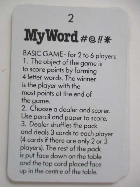 VINTAGE CARD GAME -  MY WORD -  50`S TO 60`S
