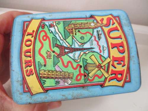 VINTAGE SUPER BUS TOURS TIN  WITH ROLLING WHEELS