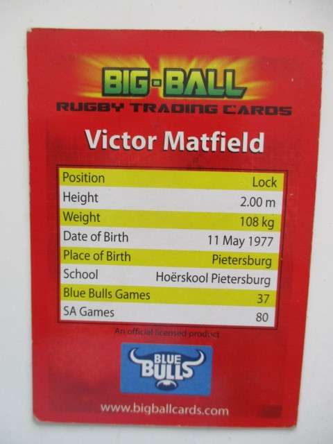 VICTOR MATFIELD  CARD BIT CREASED FOIL CARD BLUE BULLS  AND BULLETJIE CARD