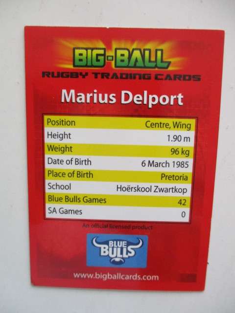 MARIUS DELPORT AND AKONA NDUNGANE BLUE BULLS TRADING CARDS