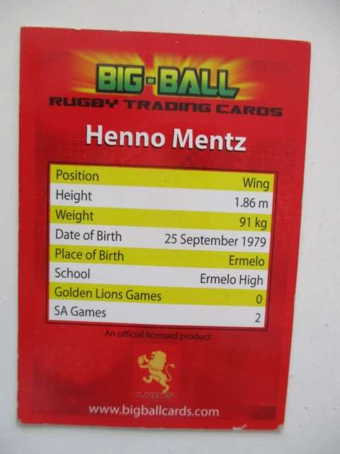 HENNO MENTZ AND WILLEM ALBERTS TRADING RUGBY CARDS - CHEETAHS