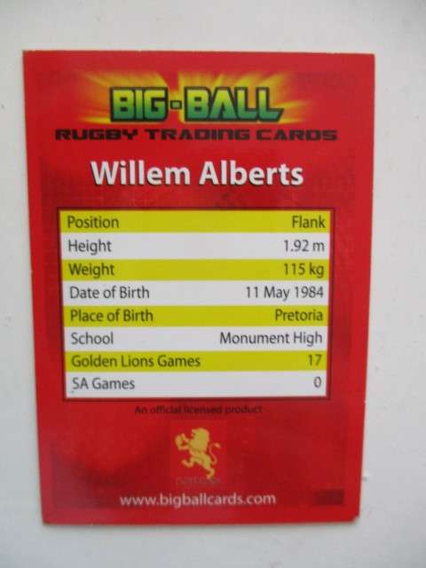 HENNO MENTZ AND WILLEM ALBERTS TRADING RUGBY CARDS - CHEETAHS