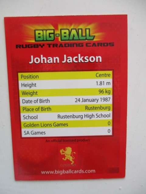 JOHAN JACKSON AND WILLEM STOLTZ RUGBY TRADING CARDS - CHEETAHS