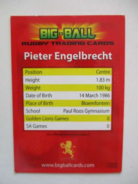 ROUAN CLOETE AND PIETER ENGELBRECHT RUGBY TRADING CARDS - CHEETAHS