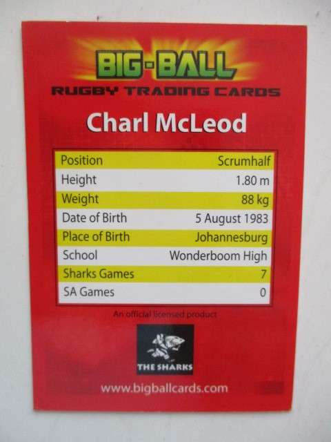 CHARL MCLEOD AND  SKIPPER BADENHORST  RUGBY TRADING CARDS -  SHARKS