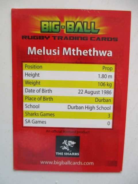 MELUSI MTHETHWA  AND ALBERT VAN DEN BERG RUGBY TRADING CARDS - SHARKS