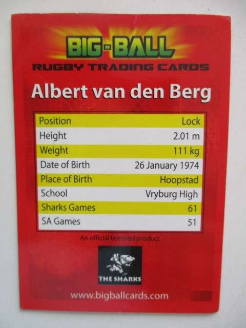 MELUSI MTHETHWA  AND ALBERT VAN DEN BERG RUGBY TRADING CARDS - SHARKS