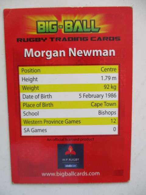 DEWALDT DUVENAGE AND MORGAN NEWMAN RUGBY TRADING CARDS  - W.P.  RUGBY