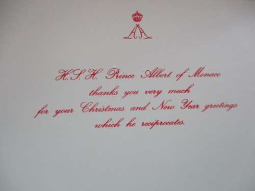 LOVELY CHRISTMAS CARD FROM PRINCE ALBERT OF MONACO - WITH ENVELOPE - 1999
