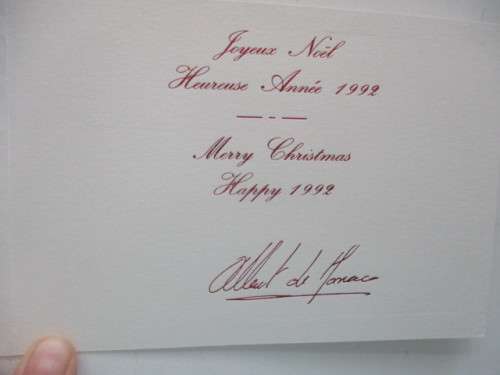 LOVELY CHRISTMAS CARD OF PRINCE ALBERT OF MONACO - 1992  WITH ENVELOPE