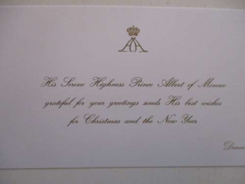 LOVELY THANK YOU CARD FOR CHRISTMAS - 1995 WITH ENVELOPE -  PRINCE ALBERT OF MONACO