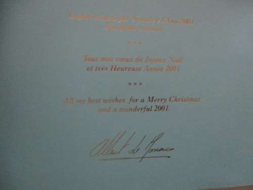 LOVELY CHRISTMAS CARD OF PRINCE ALBERT OF MONACO  - 2001 - WITH ENVELOPE