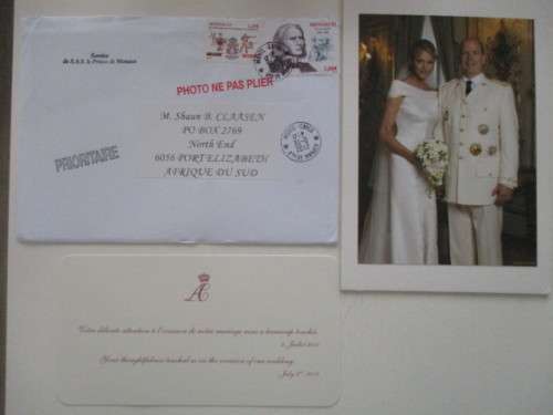 LOVELY WEDDING PHOTO OF PRINCE ALBERT AND PRINCESS CHARLENE - 2012 AND ENVELOPE
